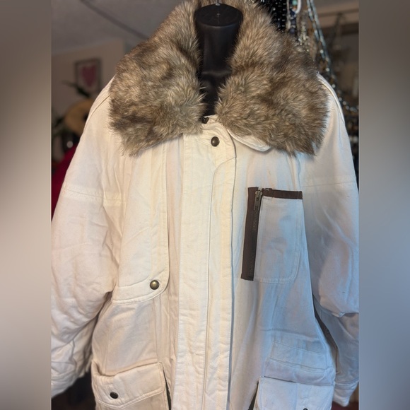 PIZAZZ Vintage 90s Cream Cotton Parka Faux Fur Collar Aspen Ski Lodge NWT M/L - Picture 3 of 17